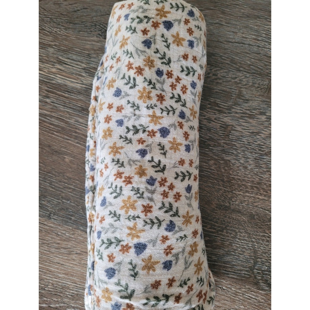 Brave Little Ones Bamboo Muslin Swaddle Blanket Earthy Floral 47x47 Cream #7